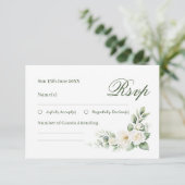 Elegant White Rose Wedding RSVP Card (スタンド正面)