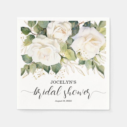 Elegant White Roses Bridal Shower スタンダードカクテルナプキン (正面)