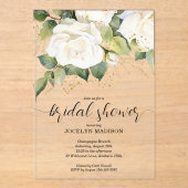 Elegant White Roses Bridal Shower Acrylic Invitati アクリル招待状 (正面)