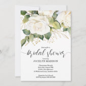 Elegant White Roses Bridal Shower Invitation 招待状 (正面)