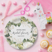 Elegant White Roses Bridal Shower Square ペーパープレート (パーティー)