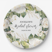 Elegant White Roses Bridal Shower Square ペーパープレート (正面)