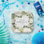 Elegant White Roses Bridal Shower Square ペーパープレート (パーティー)