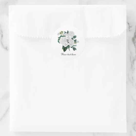 Elegant white roses customizable ラウンドシール (バッグ)