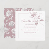 Elegant White Roses Dusty Pink Floral Wedding セーブザデート (正面/裏面)