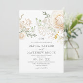 Elegant White Roses Gold Sage Green Flora Wedding  招待状 (スタンド正面)