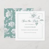 Elegant White Roses Sage Green Floral Wedding セーブザデート (正面/裏面)