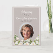 Elegant White Roses Taupe Funeral Folded プログラム (正面)