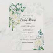 Elegant White Roses Watercolor Bridal Shower 招待状 (正面/裏面)