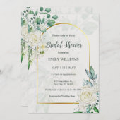 Elegant White Roses Watercolor Bridal Shower 招待状 (正面/裏面)