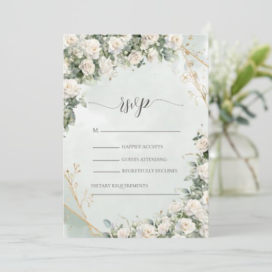 Elegant White Roses Wedding  招待状 (スタンド正面)