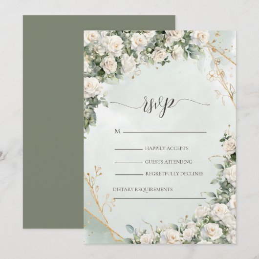 Elegant White Roses Wedding  招待状 (正面/裏面)