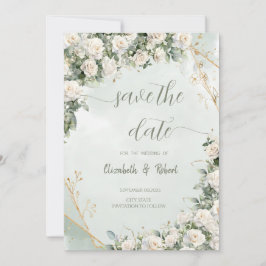 Elegant White Roses Wedding Save The Date セーブザデート