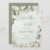 Elegant White Roses Wedding Save The Date セーブザデート (正面/裏面)
