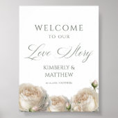 Elegant White Roses Welcome Wedding Sign ポスター (正面)