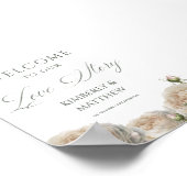 Elegant White Roses Welcome Wedding Sign ポスター (角)