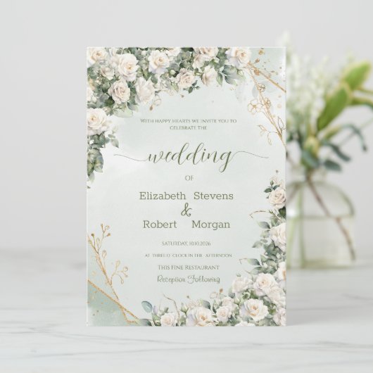 Elegant White Rosese Wedding 招待状 (スタンド正面)