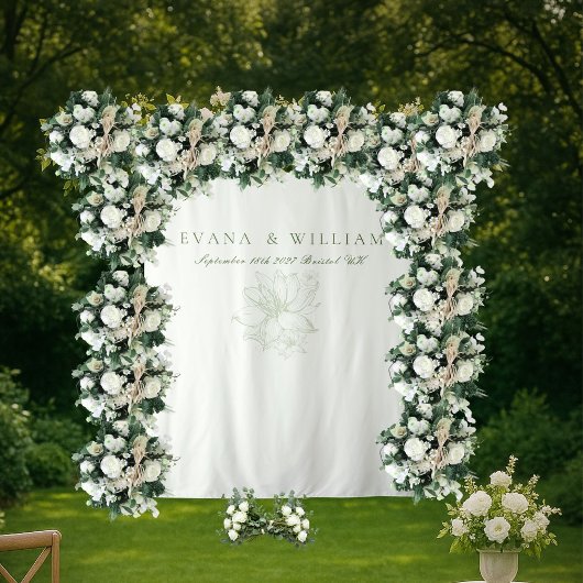 Elegant White Sage Green Backdrops banner タペストリー
