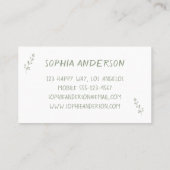 Elegant White & Sage Green Botanical Professional 名刺 (裏面)