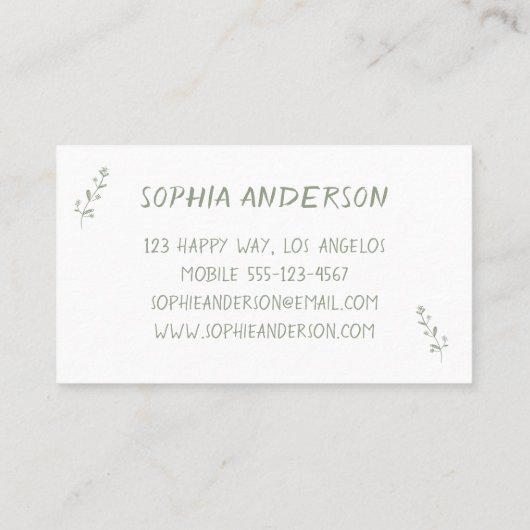 Elegant White & Sage Green Botanical Professional 名刺 (裏面)