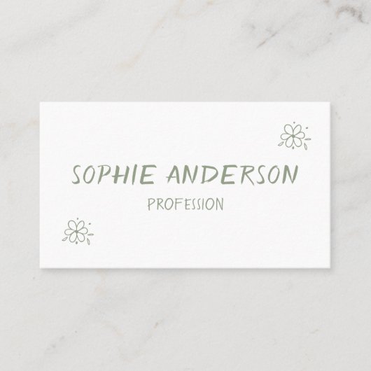 Elegant White & Sage Green Botanical Professional 名刺 (正面)