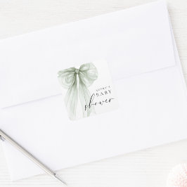 Elegant White Sage Green Bow Baby Shower スクエアシール