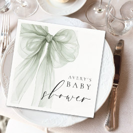Elegant White Sage Green Bow Baby Shower スタンダードカクテルナプキン