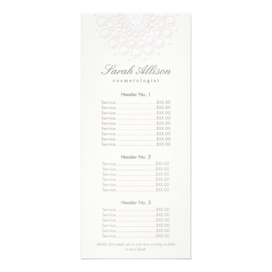 Elegant White Salon and Spa Price List ラックカード (正面)