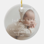 Elegant White Script Baby's First Christmas Photo  セラミックオーナメント (裏面)