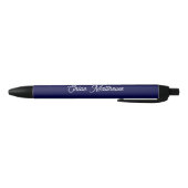 Elegant White Script Name Navy Blue Pen 黒ボールペン (ボトム)