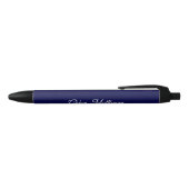 Elegant White Script Name Navy Blue Pen 黒ボールペン (トップ)