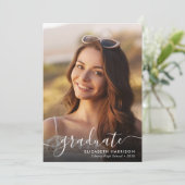 Elegant White Script Photo Overlay Graduate 案内状 (スタンド正面)