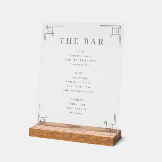 Elegant White Serif Bar Menu Sign アクリルサイン (傾斜)