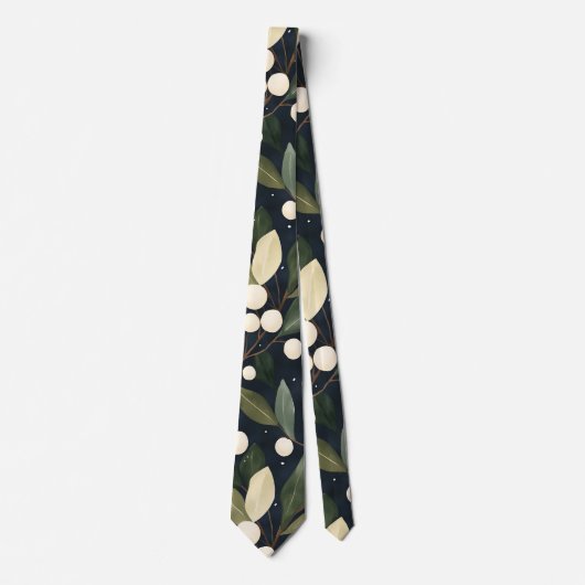 Elegant White Snowberry Holiday Tie  ネクタイ (正面)