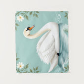 Elegant white swan floral blue タペストリー (正面)