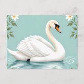 Elegant white swan floral blue ポストカード (正面)