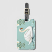 Elegant white swan floral blue ラゲッジタグ (正面縦)