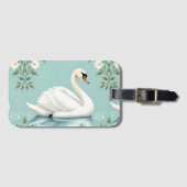 Elegant white swan floral blue ラゲッジタグ (正面横)