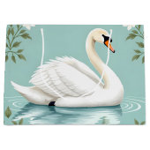 Elegant white swan floral blue ラージペーパーバッグ (正面)