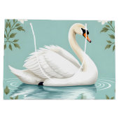 Elegant white swan floral blue ラージペーパーバッグ (裏面)