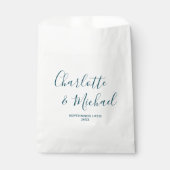 Elegant White & Teal Script Minimalist Wedding フェイバーバッグ (正面)