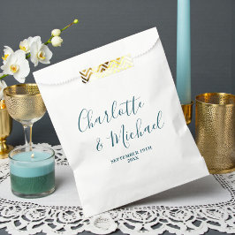 Elegant White & Teal Script Minimalist Wedding フェイバーバッグ