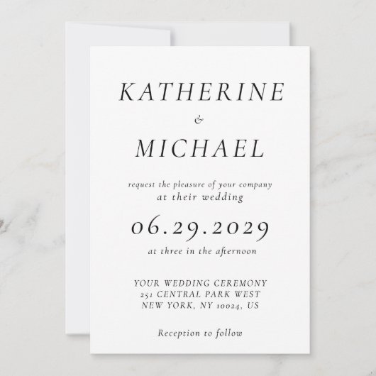 Elegant White Timeless Wedding Invitations 招待状 (正面)