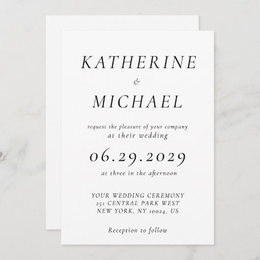 Elegant White Timeless Wedding Invitations 招待状 (正面/裏面)