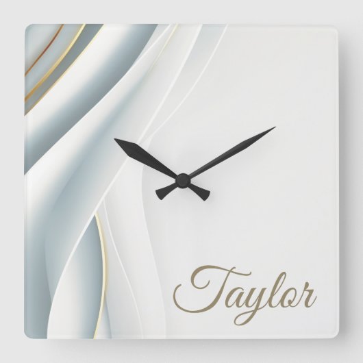 Elegant White Veil Personalized  スクエア壁時計 (正面)