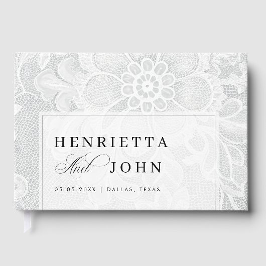 Elegant White Vintage Lace Wedding ゲストブック (正面)