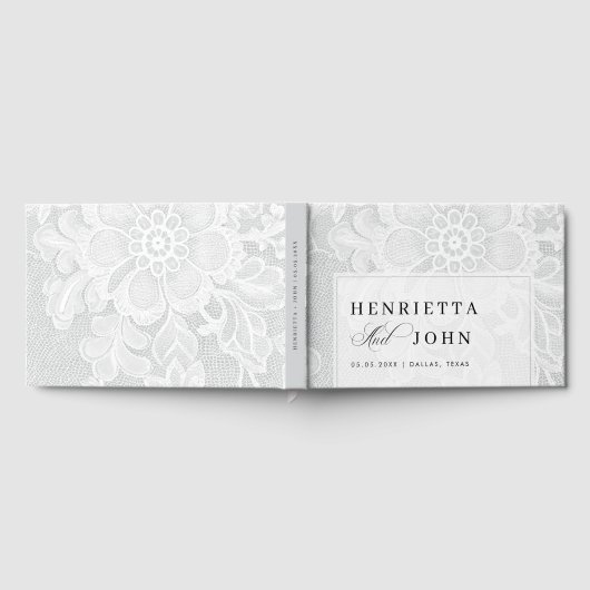 Elegant White Vintage Lace Wedding ゲストブック (全面)