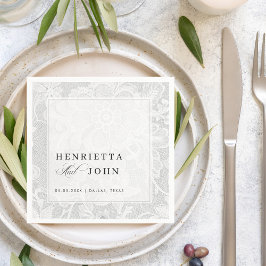 Elegant White Vintage Lace Wedding スタンダードカクテルナプキン