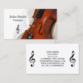 Elegant White Violin Violinist Business Card 名刺