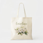 Elegant White Watercolour Apple Blossom name トートバッグ (正面)